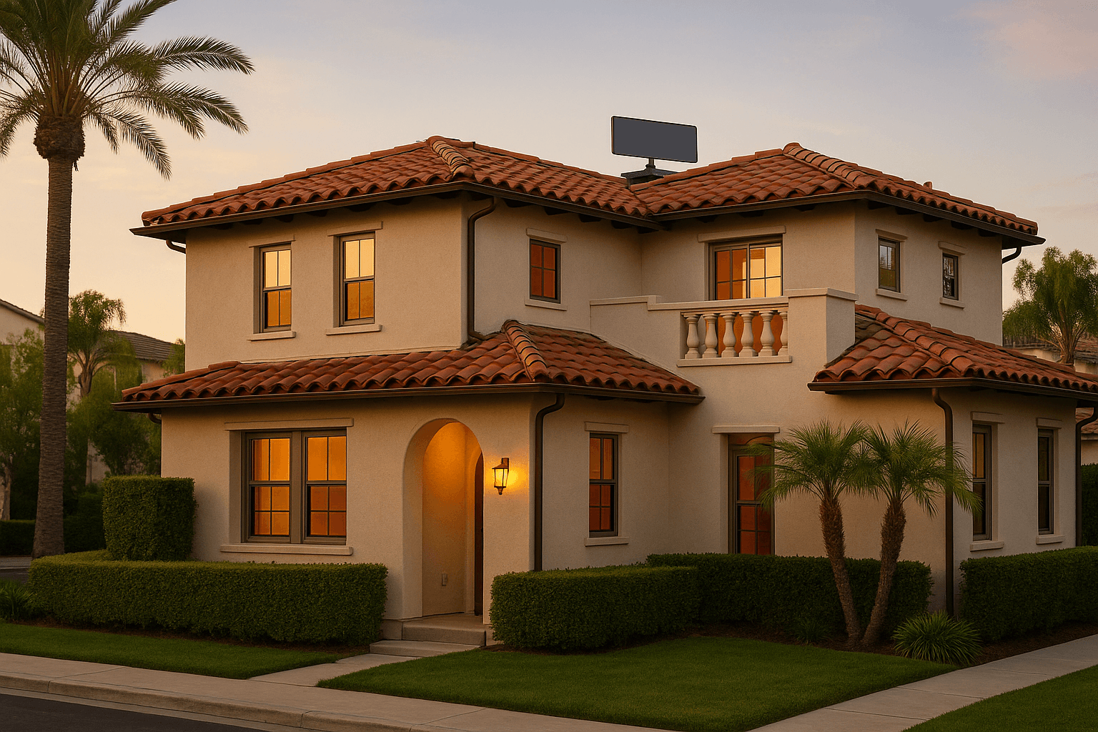 Low-visibility non-penetrating Starlink mount tucked behind a parapet on an HOA-governed Orange County home