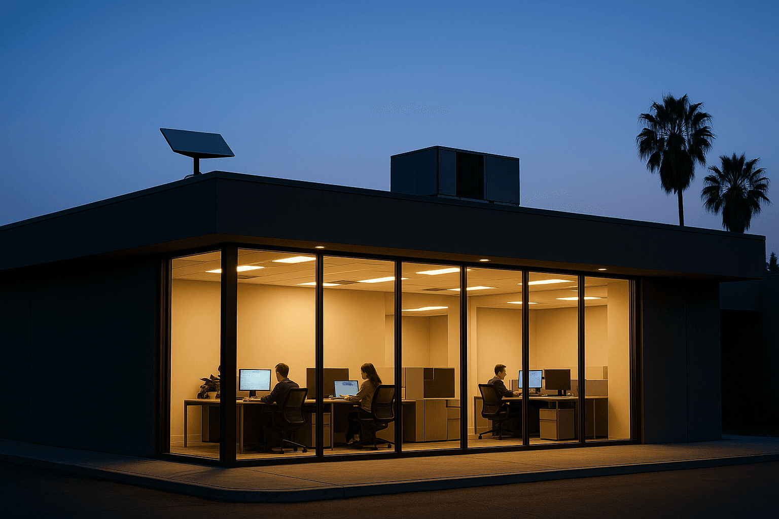 Starlink High Performance dish mounted on an Orange County commercial building with a dual-WAN router and failover dashboard in the foreground
